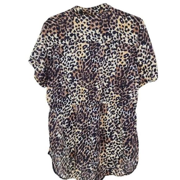 MPH Collection Womens Blouse Leopard Semi Sheer Cheetah Drawstring Plus 2X - Picture 2 of 6